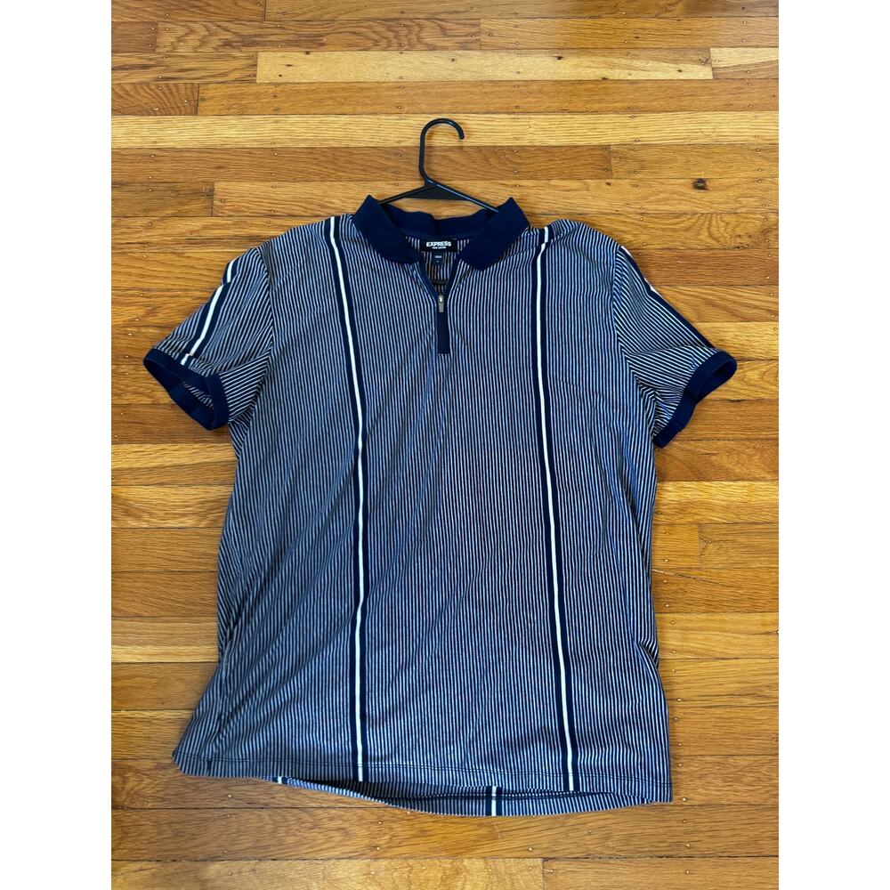 Express Men's Striped Covered Luxe Pique Polo